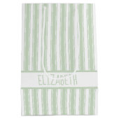 Groene en Witte Ticking Streep Gepersonaliseerd Medium Cadeauzakje (Achterkant)