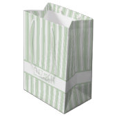 Groene en Witte Ticking Streep Gepersonaliseerd Medium Cadeauzakje (Achterkant Gekanteld)