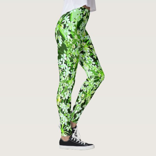 Groene en Witte Tuin Bloemen Bloemen Bloemen Bloem Leggings (Rechts)