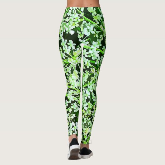 Groene en Witte Tuin Bloemen Bloemen Bloemen Bloem Leggings (Achterkant)