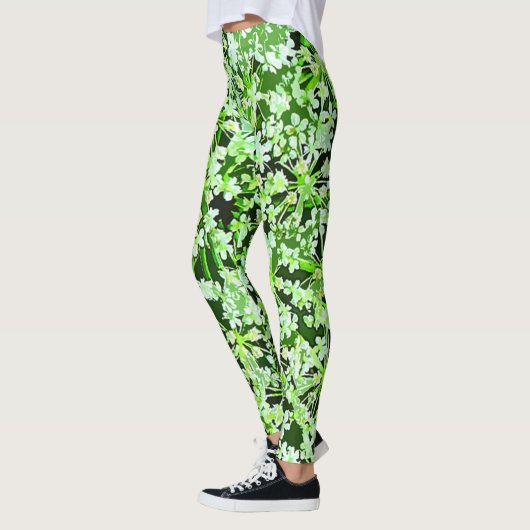 Groene en Witte Tuin Bloemen Bloemen Bloemen Bloem Leggings (Links)