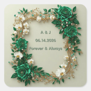 Groene En Witte Tuin Trouwfeest Gouden Accenten Vierkante Sticker