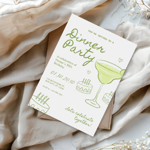Groene en Witte Verjaardagsdinerfeest Kaart