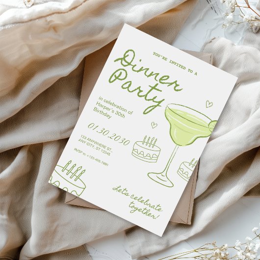 Groene en Witte Verjaardagsdinerfeest Kaart