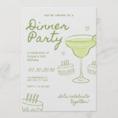 Groene en Witte Verjaardagsdinerfeest Kaart (Voorkant)
