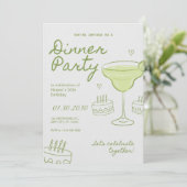 Groene en Witte Verjaardagsdinerfeest Kaart (Staand voorkant)