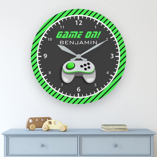 Groene en Witte Videogame Controller Kinderkamer Grote Klok