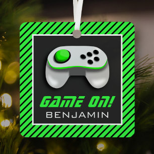 Groene en Witte Videogame Controller Kinderkamer Metalen Ornament