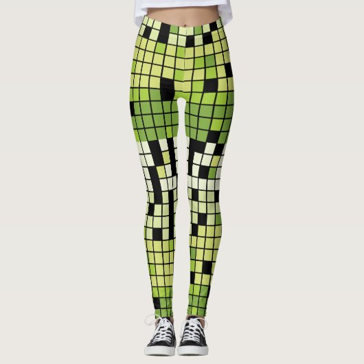 Groene en Witte Vierkanten met de Kleur van de Dou Leggings (Voorkant)