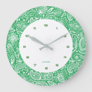 Groene en witte Vintage Floral Paisley Grote Klok