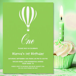 Groene en Witte Wapenluchtballon 1st Birthday Part Kaart
