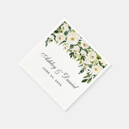 Groene en Witte Waterverf Bloemenbruiloft Servet (Hoek)