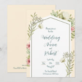 Groene en witte wilde bloemen geometrische bruilof kaart (Voorkant / Achterkant)