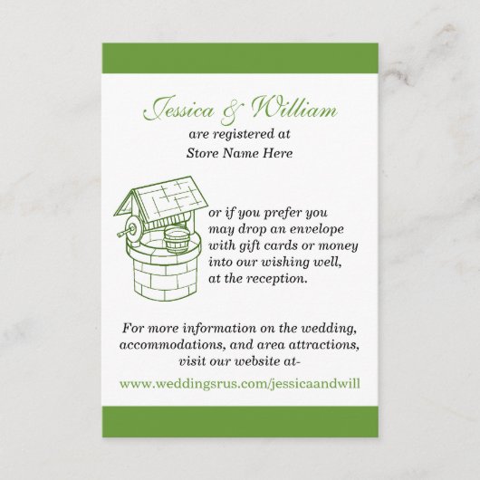 Groene en witte wishinggoedkaart informatiekaartje (Voorkant)