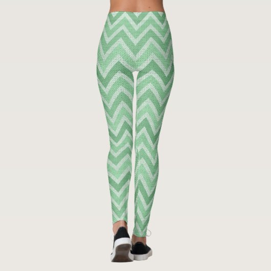 Groene en witte zigzag Chevron Leggings (Achterkant)