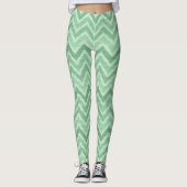 Groene en witte zigzag Chevron Leggings (Voorkant)