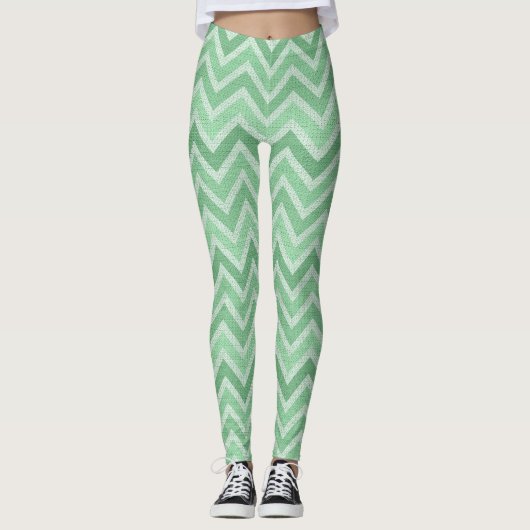 Groene en witte zigzag Chevron Leggings (Voorkant)