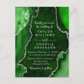 Groene en Zilveren Agaat Marmeren Bruiloft Briefkaart (Voorkant)