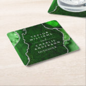 Groene en Zilveren Agaat Marmeren Bruiloft Kartonnen Onderzetters (Schuin)