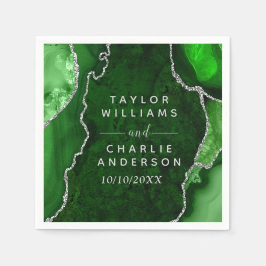 Groene en Zilveren Agaat Marmeren Bruiloft Servet (Voorkant)
