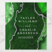 Groene en Zilveren Agaat Marmeren Bruiloft Wijn Etiket (Enkel label)