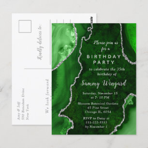 Groene en zilveren agaat marmeren verjaardagsfeest briefkaart