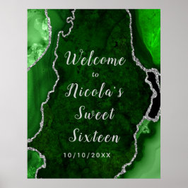 Groene en Zilveren Agaat Sweet Sixteen Welkom Poster