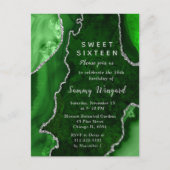 Groene en zilveren agaatmarmeren Sweet Sixteen Briefkaart (Voorkant)