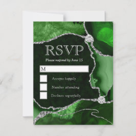 Groene en Zilveren Agat Huwelijk RSVP Kaartje