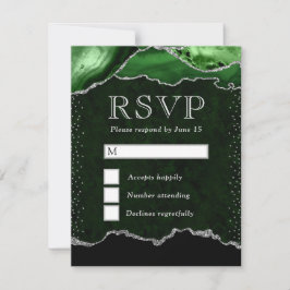 Groene en Zilveren Agate Huwelijk RSVP Kaartje