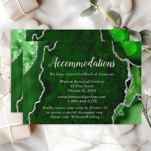 Groene en Zilveren Agate Wedding Accommodations Informatiekaartje