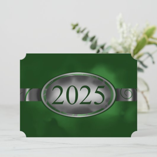 Groene en Zilveren Bloemen Button 2025 Kaart (Staand voorkant)