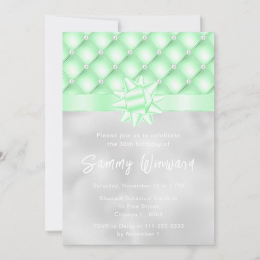 Groene en Zilveren Getufte Parels Verjaardagsfeest Kaart (Achterkant)