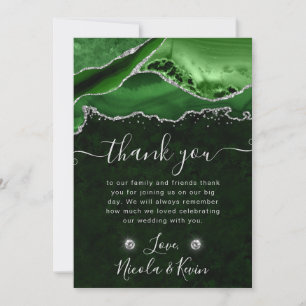 Groene en Zilveren Glitter Agate Huwelijk Bedankkaart