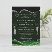 Groene en Zilveren Glitter Marmeren Agaat Wedding Kaart (Staand voorkant)