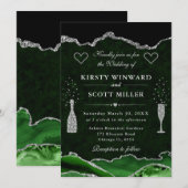 Groene en Zilveren Glitter Marmeren Agaat Wedding Kaart (Voorkant / Achterkant)