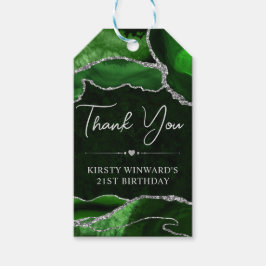 Groene en zilveren glitters agaat verjaardagsfeest cadeaulabel