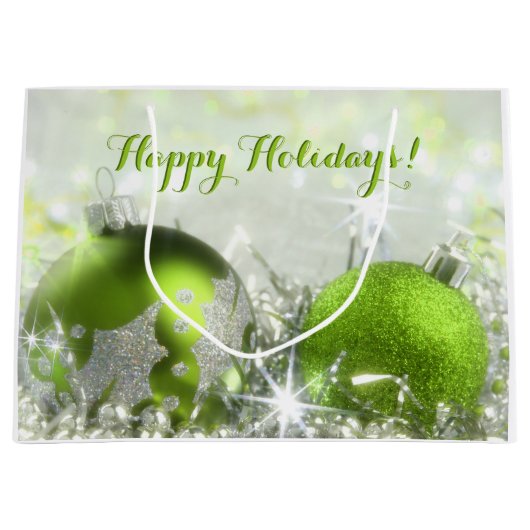 Groene en zilveren kersttas groot cadeauzakje (Voorkant)