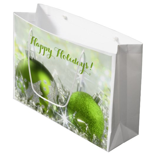 Groene en zilveren kersttas groot cadeauzakje (Voorkant Gekanteld)