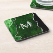 Groene en Zilveren Marmeren Agaat Bier Onderzetter (Linkerzijde)