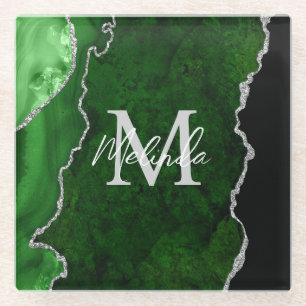 Groene en Zilveren Marmeren Agaat Glazen Onderzetter