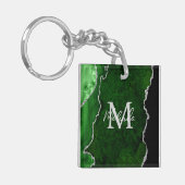 Groene en Zilveren Marmeren Agaat Sleutelhanger (Voorkant Links)