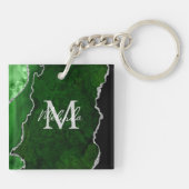 Groene en Zilveren Marmeren Agaat Sleutelhanger (Achterkant)