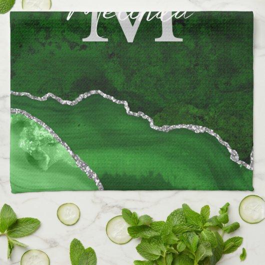 Groene en Zilveren Marmeren Agaat Theedoek (Gevouwen)