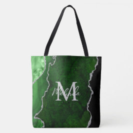 Groene en Zilveren Marmeren Agaat Tote Bag