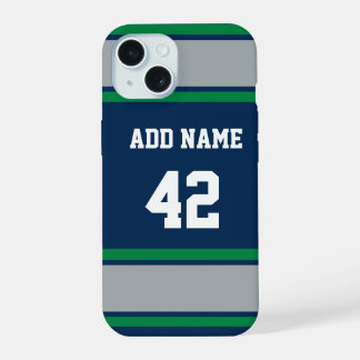 Groene en zilveren sportstreep iPhone 15 case