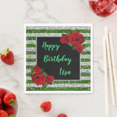 Groene en Zilverige streep rode rozen van zaterdag Servet (Insitu)