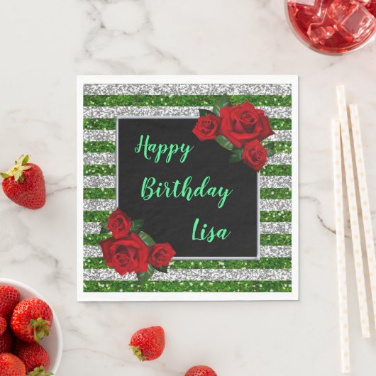 Groene en Zilverige streep rode rozen van zaterdag Servet (Insitu)