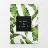 Groene en zwarte banaan bladeren tropische bruilof drieluik uitnodiging (Cover)