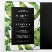 Groene en zwarte banaan bladeren tropische bruilof drieluik uitnodiging (Binnenzijde eerst)